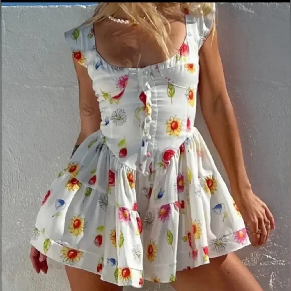 NWT Vanessa Mooney Elisabeth Romper Dress White Flower Dress Size 1X
